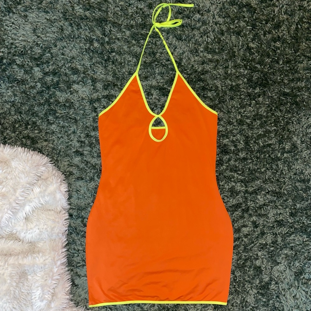 NEW neon orange & lime mini dress